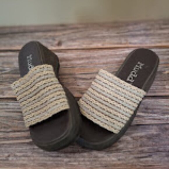Y2K Vintage Mudd 90's woven chunky wedge platform slide sandals women's size 7 - Picture 1 of 7